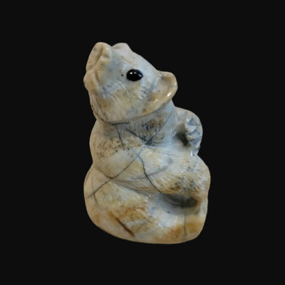 Adorable Picasso Marble Sitting Bear Cub Looking Backwards Zuni Fetish