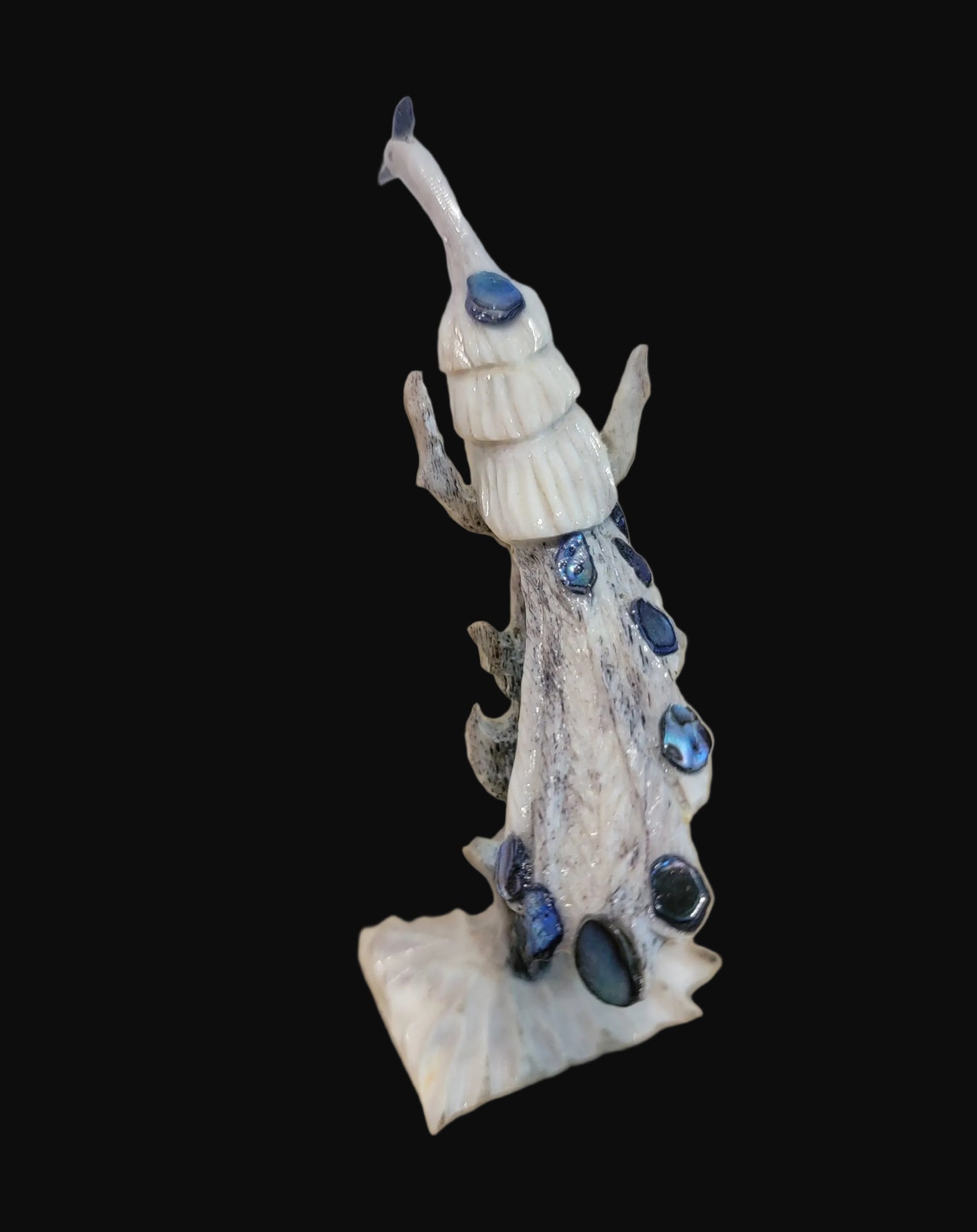 Antler w/ Abalone Shell Long Tailed Peacock  in  Tree Zuni Fetish