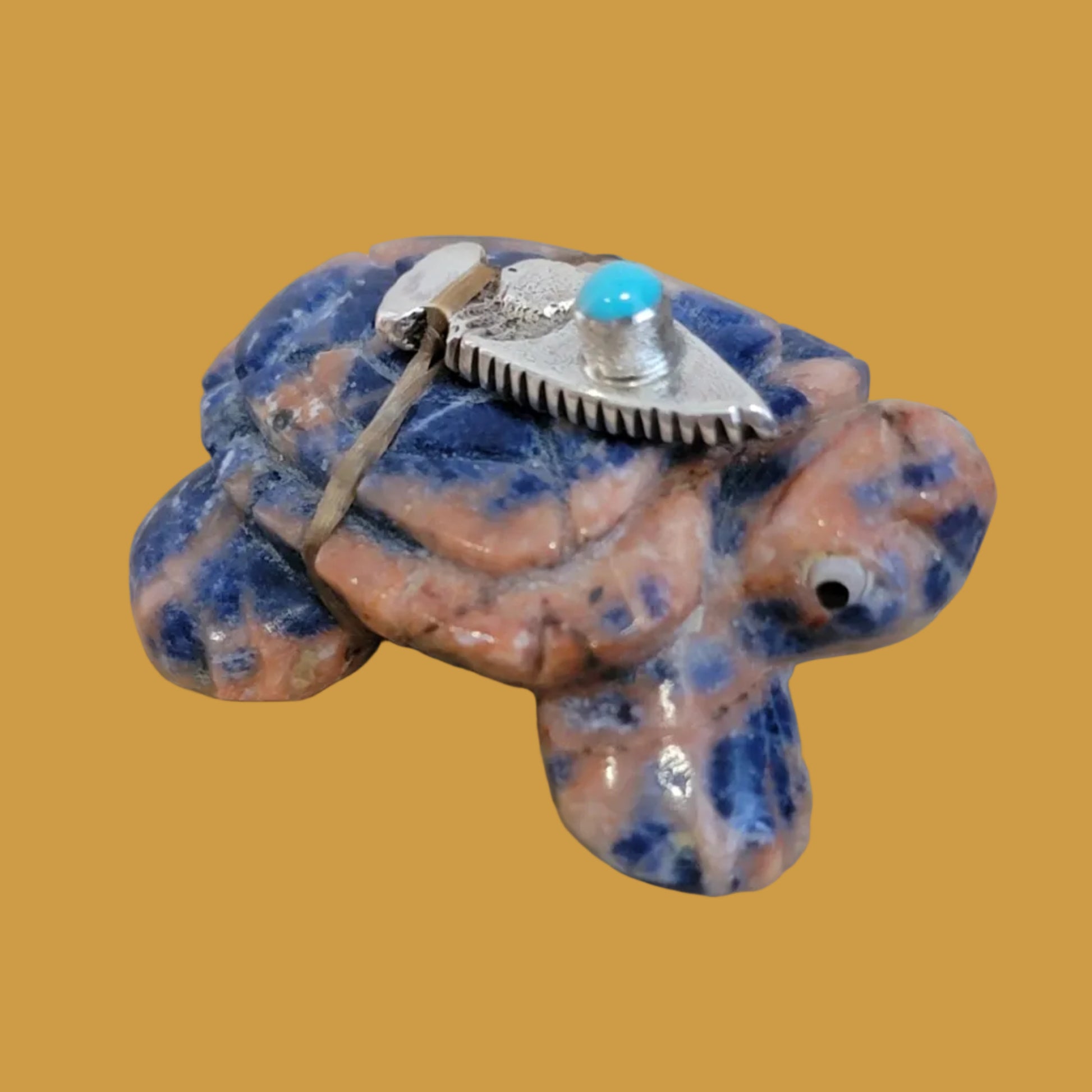Sunset Sodalite Turtle w/ Sterling Silver and Turquoise Arrowhead Zuni Fetish