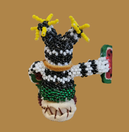 Beaded Zuni Hano Clown On Leather Drum Indian Beadwork