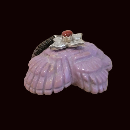 Phosphosiderite Messenger Bird w/ Sterling and Coral Flower Offering Zuni Fetish