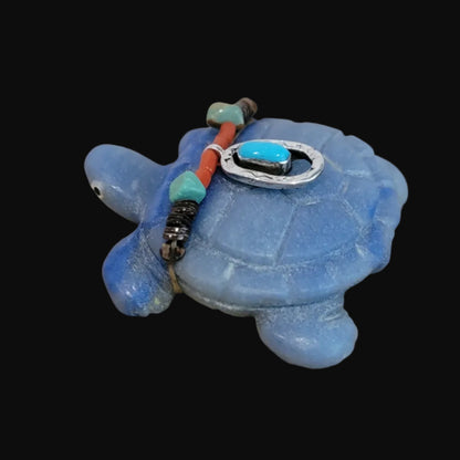Adventurine Blue Tortoise w/Sterling and Turquoise Necklace Zuni Fetish