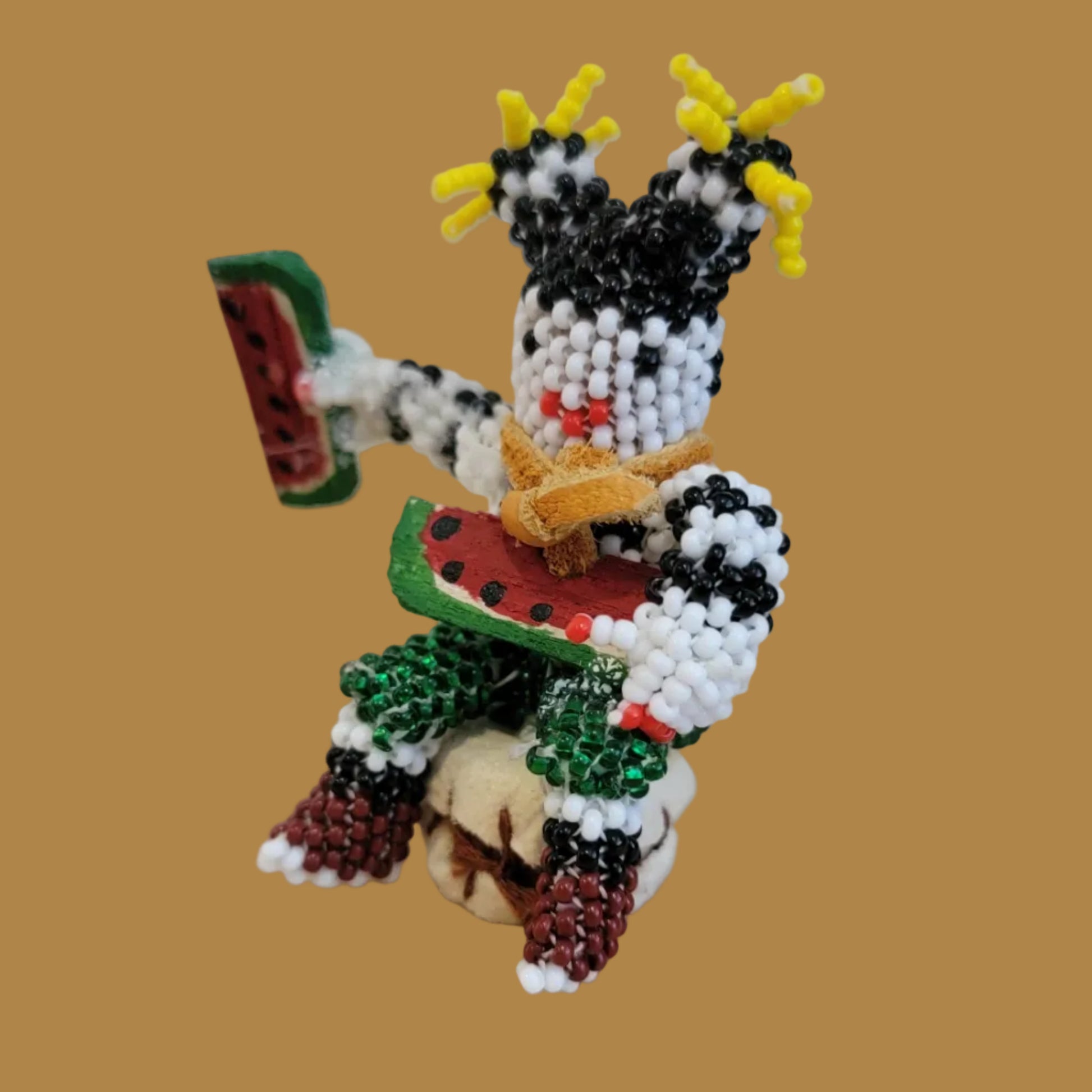 Beaded Zuni Hano Clown On Leather Drum Indian Beadwork