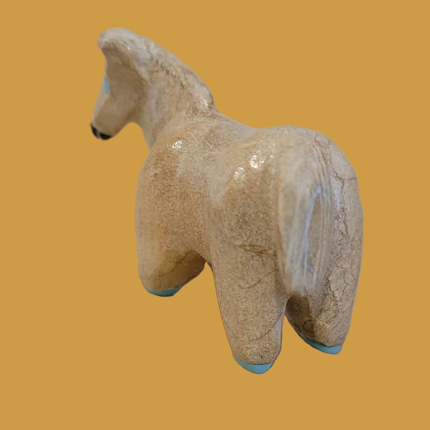 Sweet Travertine Healing Horse w/ Turquoise Hooves Zuni Fetish