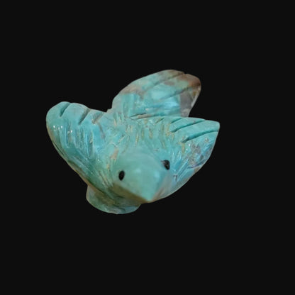 Travertine Bear w/ Hitchhiking Turquoise Bird Zuni Fetish