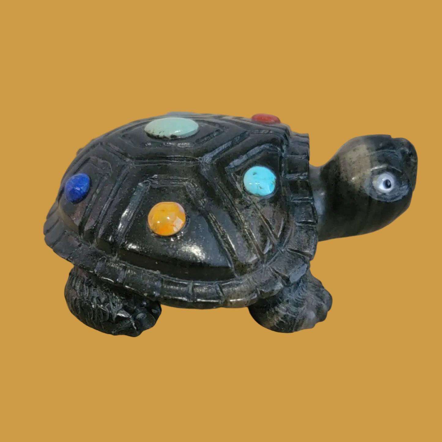 Beautiful Bloodstone Sea Tortoise w/Colorful dtone Inlay Zuni Fetish