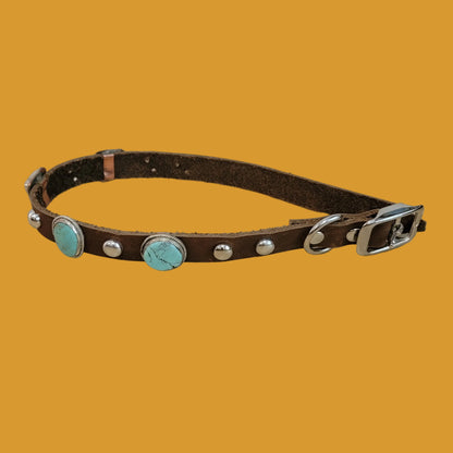 Pampered Pooch Navajo Turquoise W/ Sterling Silver Leather Dog Collar