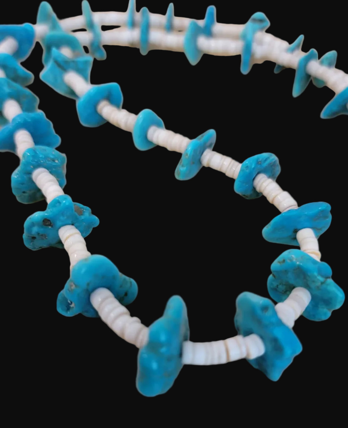 Single Strand Shell Heishe and Turquoise Nuggets Santo Domingo Necklace