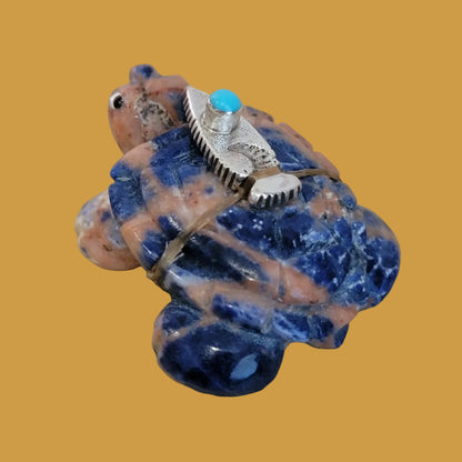 Sunset Sodalite Turtle w/ Sterling Silver and Turquoise Arrowhead Zuni Fetish