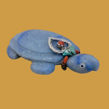 Amazing Adventurine Sea Tortoise w/Coral and Sterling Heart Offering Zuni Fetish