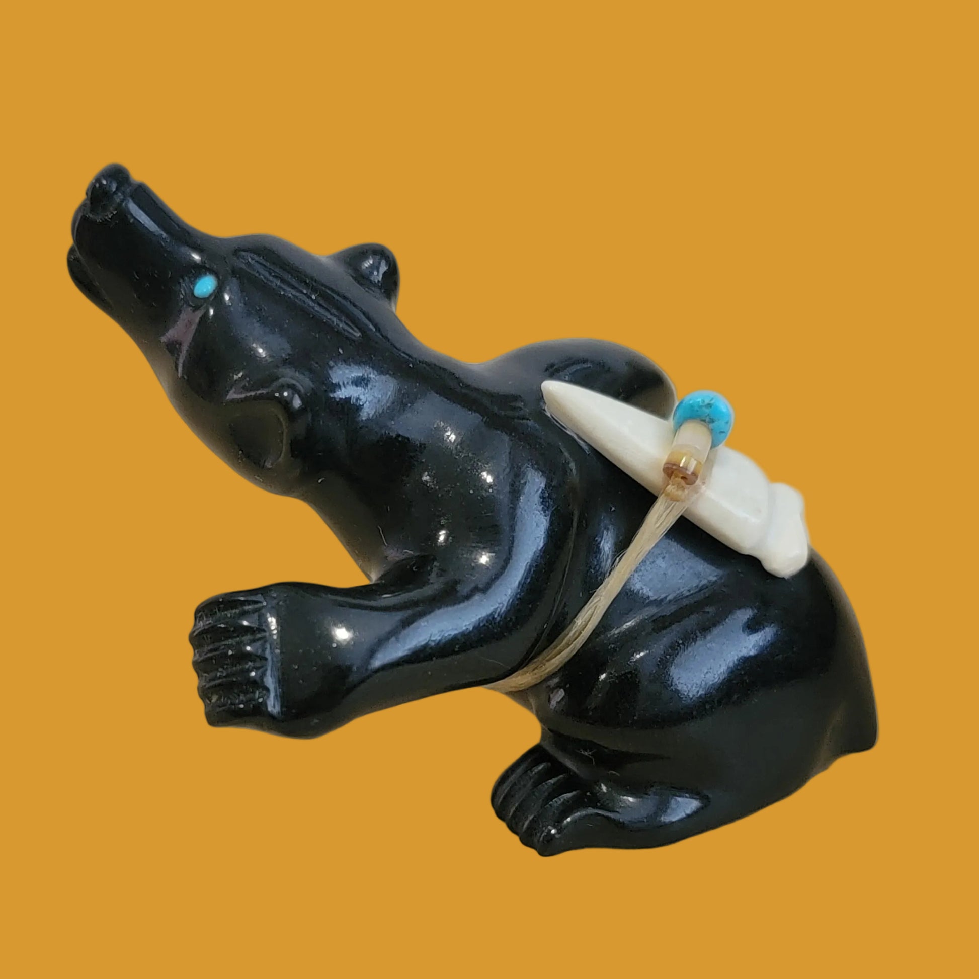 Animated Highly Polished Black Marble Bear Zuni Fetish