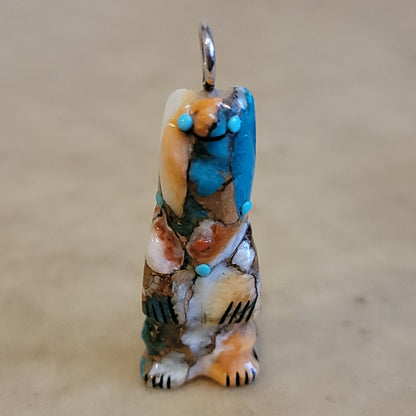 Claudia Peina Turquoise/ Spiny/ Pyrite Composite Zuni Fetish Bear Pendant