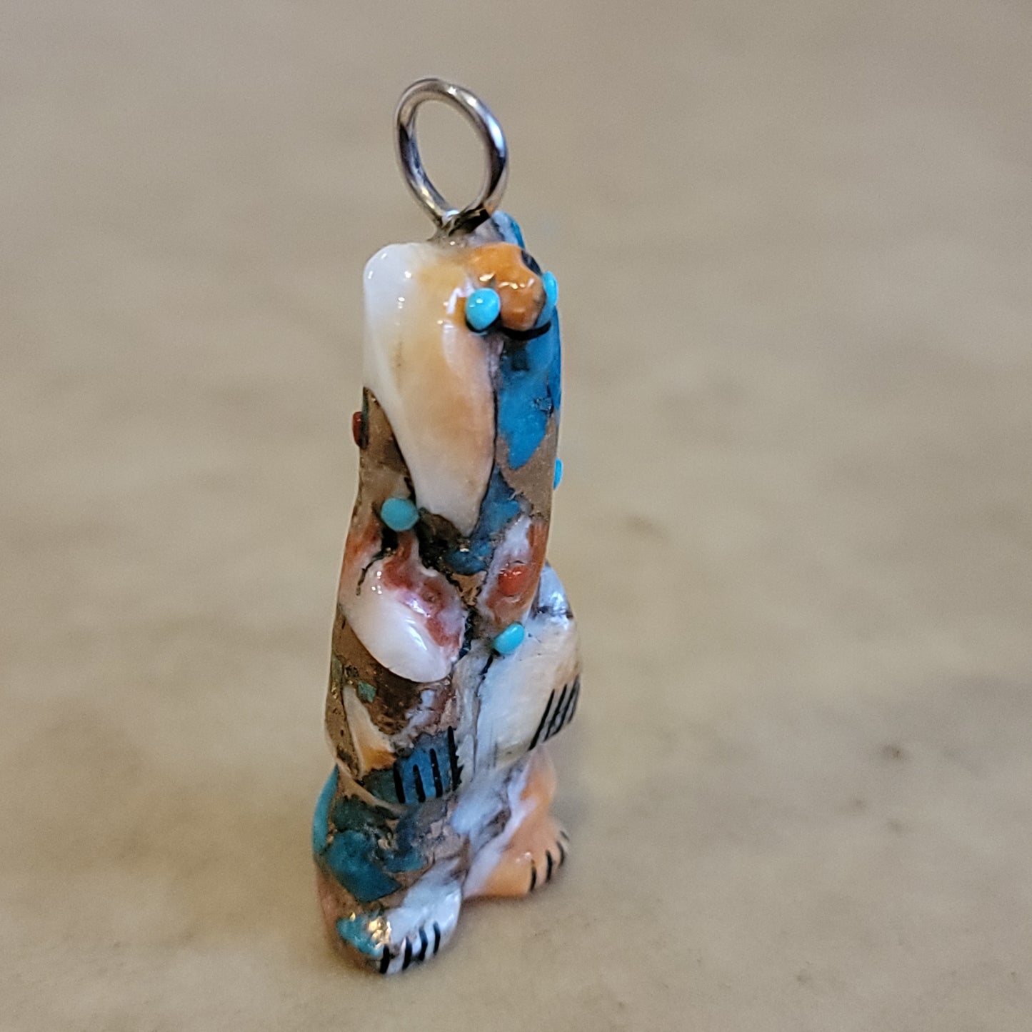 Claudia Peina Turquoise/ Spiny/ Pyrite Composite Zuni Fetish Bear Pendant