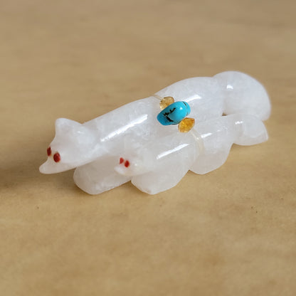 Alabaster Double Wolves Zuni Fetish