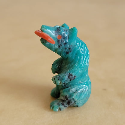 Standing Turquoise Bear w/Fish Zuni Fetish