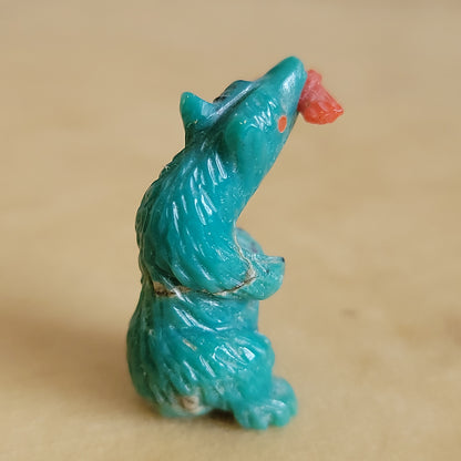 Standing Turquoise Bear w/Fish Zuni Fetish