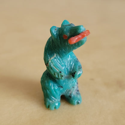 Standing Turquoise Bear w/Fish Zuni Fetish