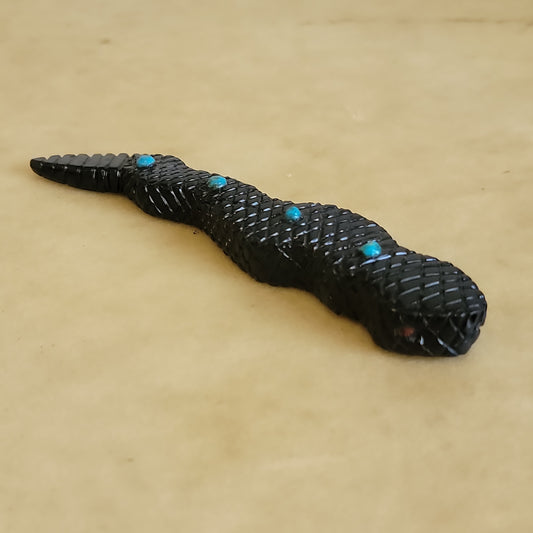 Jonathan Shack Jet w/Turquoise Zuni Fetish Snake