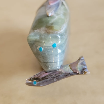 Serpentine Bear w/ Abalone Shell Fish Zuni Fetish