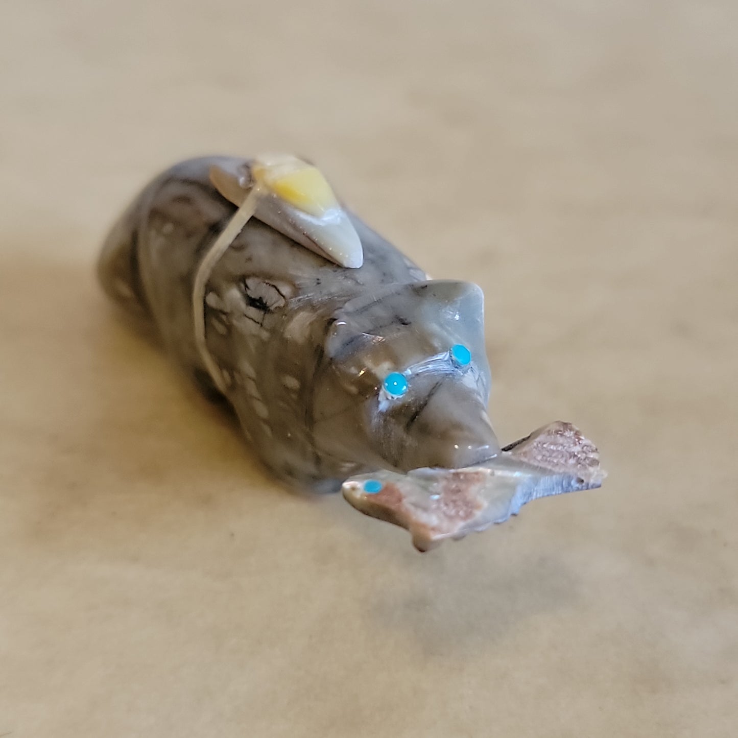 Delvin Leekya's Picasso Marble Wolf with Fish Zuni Fetish