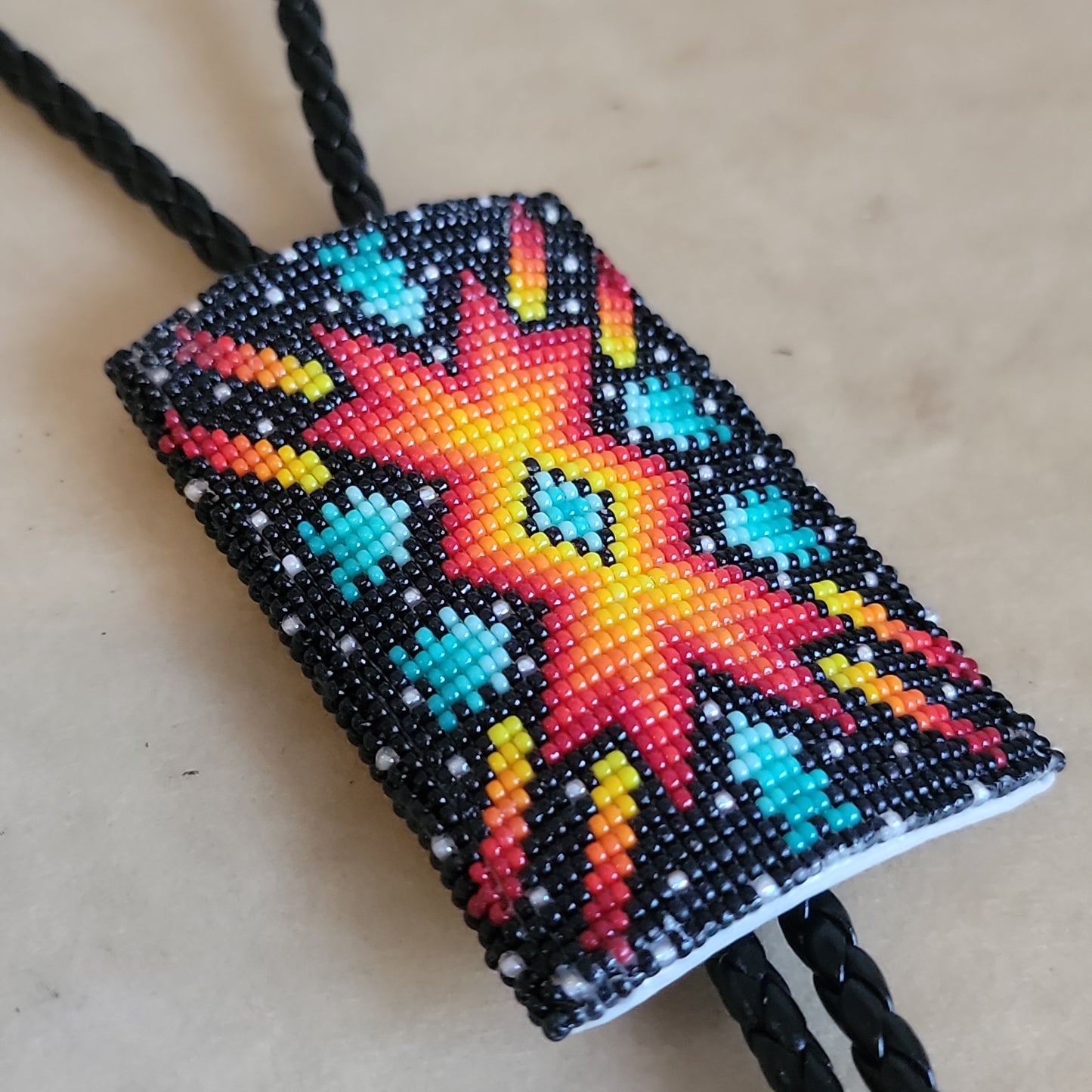 Ervin Jackson Fire Colors Navajo Indian Beadwork Bolo Tie