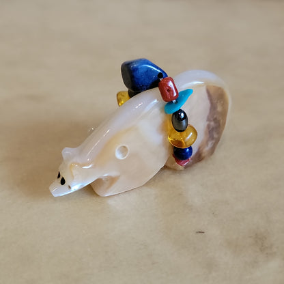 Double Mother of Pearl Bears w/Fancy Pack Zuni Fetish