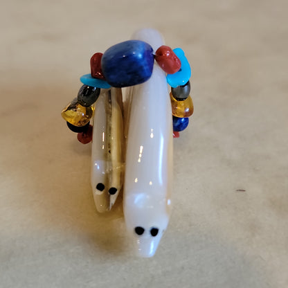 Double Mother of Pearl Bears w/Fancy Pack Zuni Fetish