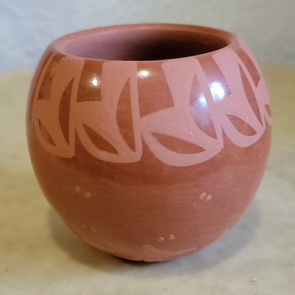 Birdell Vine Flower Bourdon Santa Clara Carved Redware Pueblo Pottery