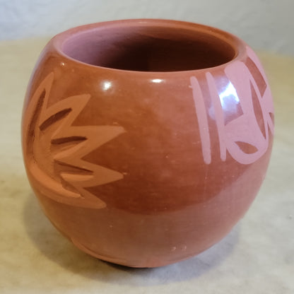 Birdell Vine Flower Bourdon Santa Clara Carved Redware Pueblo Pottery