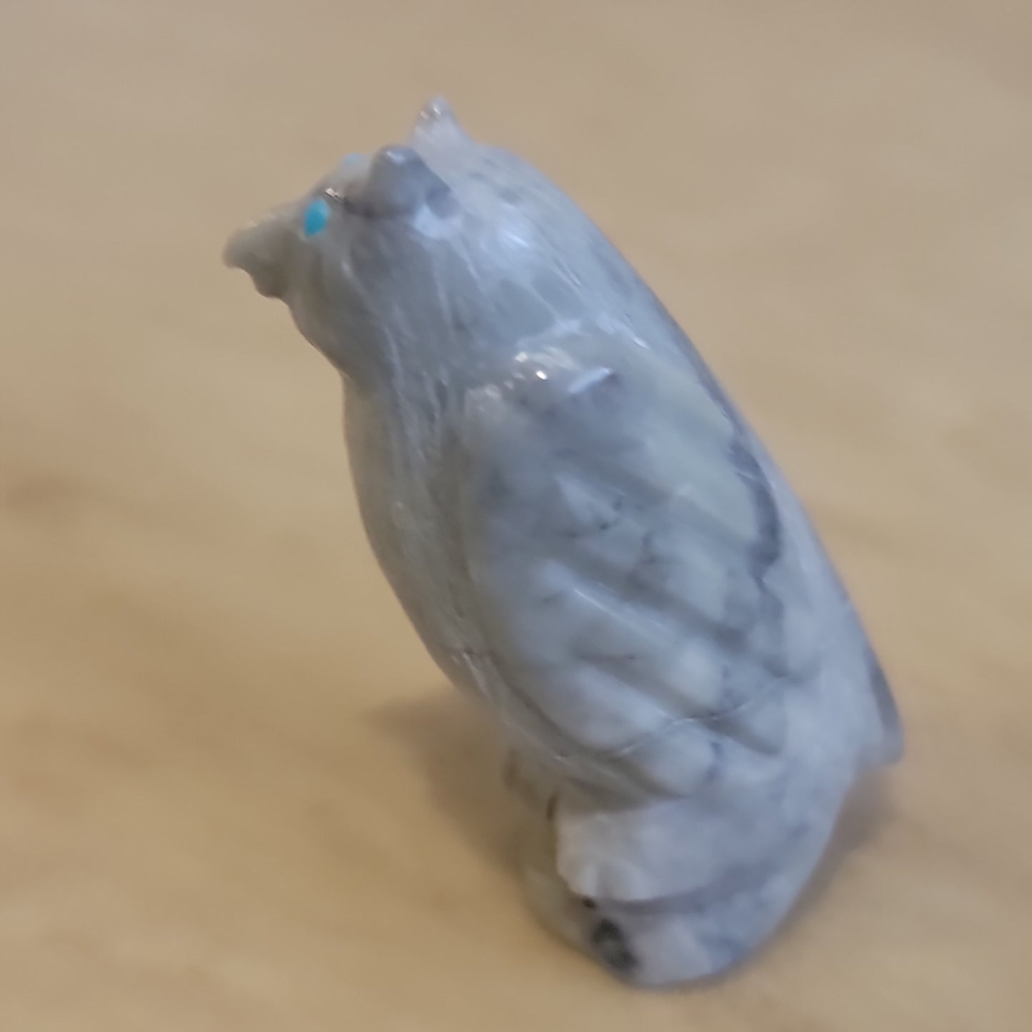 Delvin Leekya Picasso Marble Zuni Fetish Great Horned Owl