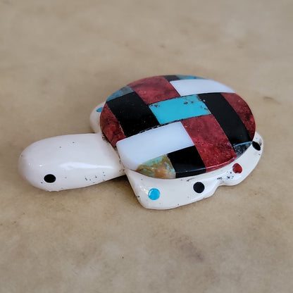 Mosaic Style Inlaid Turtle Zuni Fetish