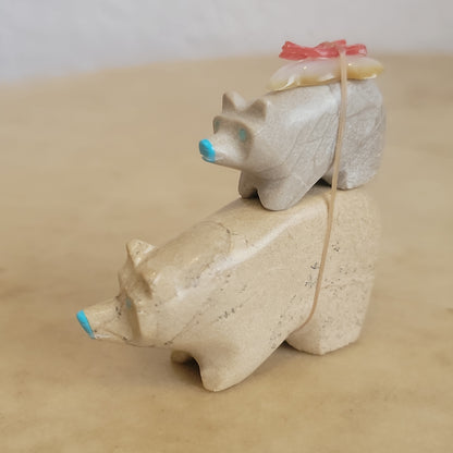 Double Travertine Zuni Fetish Bears