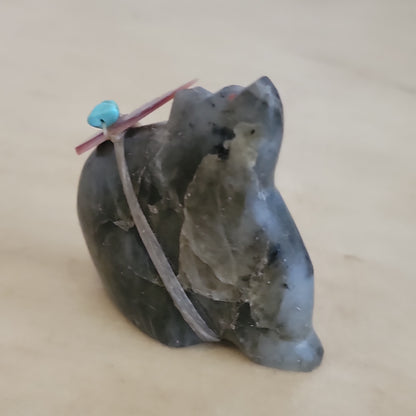 Labradorite Sitting Bear Zuni Fetish