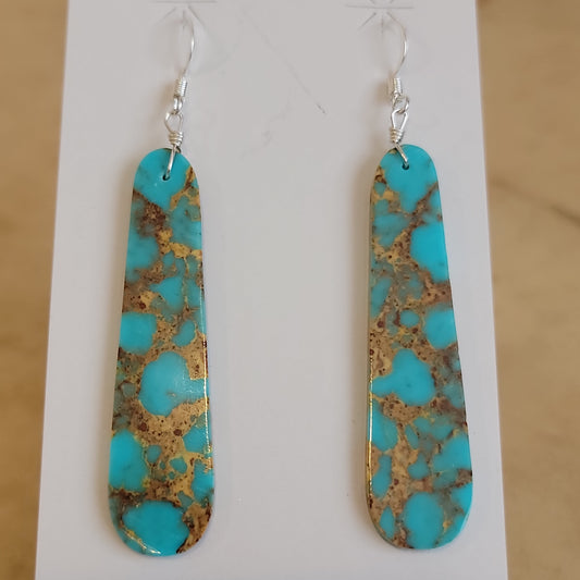 Ella Mae Garcia Santo Domingo Pueblo Teardrop Turquoise/Pyrite Indian Jewelry Earrings