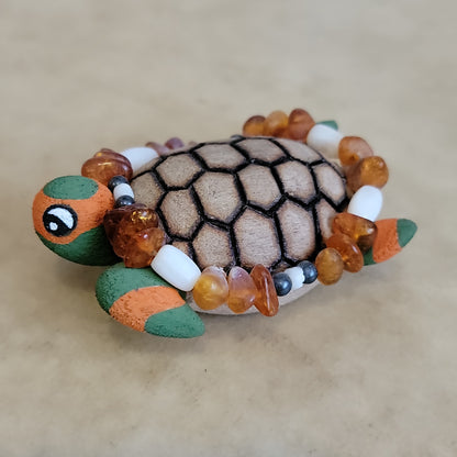 Elise Westika Ornate Cottonwood Root Handpainted Turtle Zuni Fetish/ Folk Art