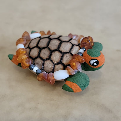 Ornate Cottonwood Root Handpainted Turtle Zuni Fetish/ Folk Art