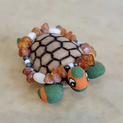 Ornate Cottonwood Root Handpainted Turtle Zuni Fetish/ Folk Art