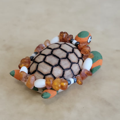 Ornate Cottonwood Root Handpainted Turtle Zuni Fetish/ Folk Art