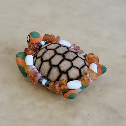 Ornate Cottonwood Root Handpainted Turtle Zuni Fetish/ Folk Art