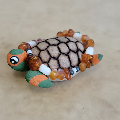 Ornate Cottonwood Root Handpainted Turtle Zuni Fetish/ Folk Art