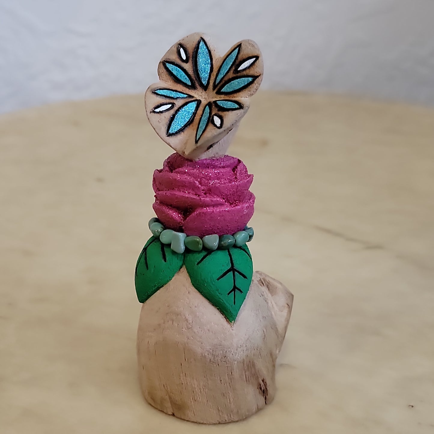 Elise Westika Cottonwood Root Handpainted Butterfly on Rose Zuni Fetish/Folk Art