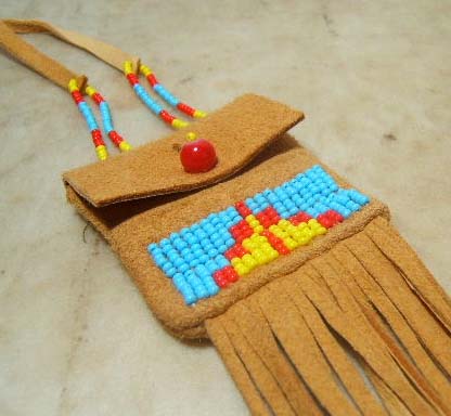 Leslie Bitsie Jr. Navjo Beaded Pouch/ Necklace Indian Beadwork