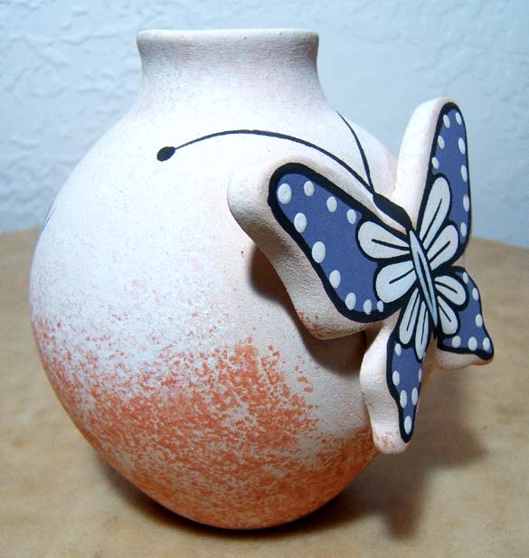 Tony Lorenzo Zuni Pueblo Pottery With Butterfly