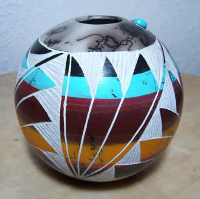 Shirley Smith Navajo Pottery Horsehair Bowl