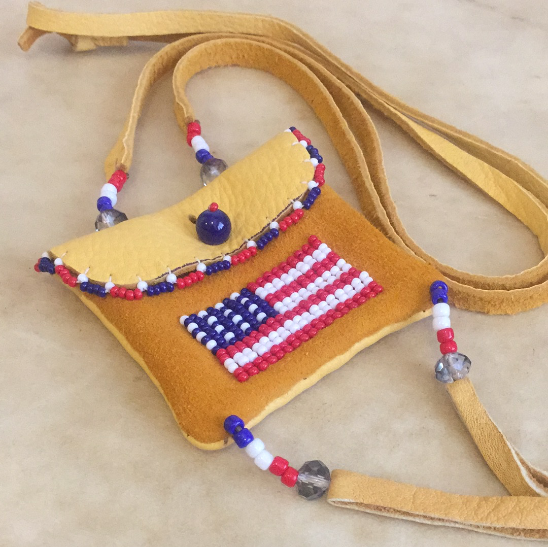 Leslie Bitsie Jr. Navajo Patriotic Indian Beadwork Beaded Pouch / Neck ...
