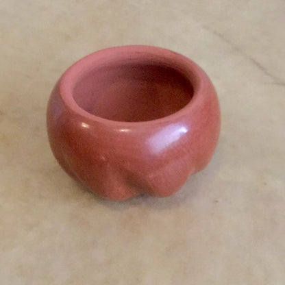 Birdell "Vine Flower" Bourdon Santa Clara Redware  Miniature Melon Vase Pueblo Pottery