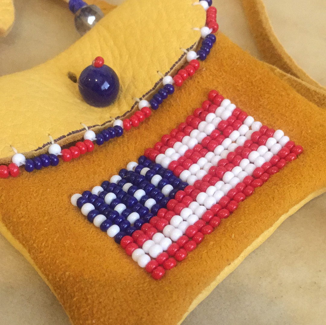 Leslie Bitsie Jr. Navajo Patriotic Indian Beadwork Beaded Pouch / Necklace